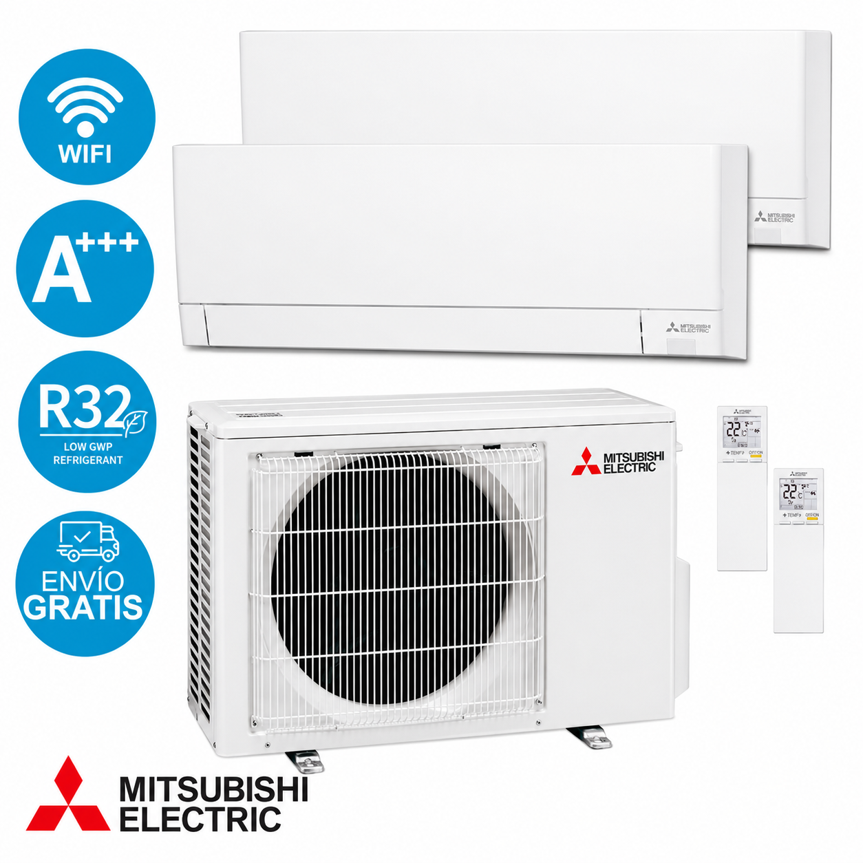 Equipo Mitsubishi Electric multisplit 2x1 serie MXZ-2F42VF + MSZ-AY25VGK2 + MSZ-AY35VGK2 (2000FG+ 3000FG)